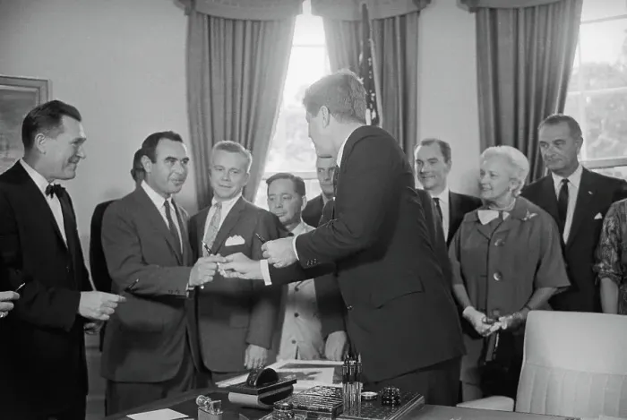 Framed Print : President Kennedy Giving a Pen Framed Print : President Kennedy Giving a Pen