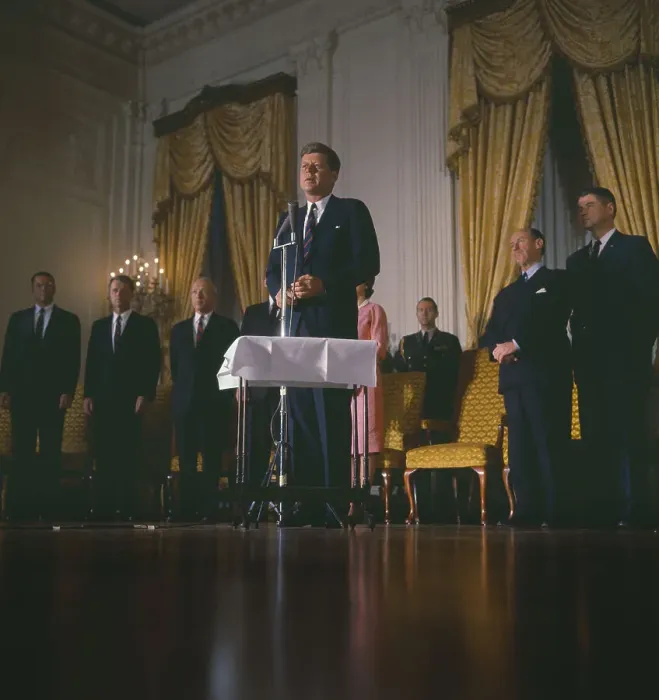 Framed Print : President Kennedy Giving Speech Before Cabinet Members Framed Print : President Kennedy Giving Speech Before Cabinet Members