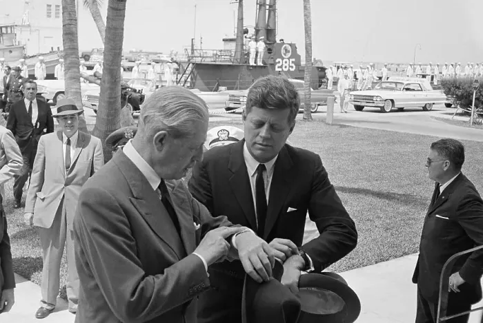 Framed Print : President Kennedy and Harold Macmillan Checking Watches Framed Print : President Kennedy and Harold Macmillan Checking Watches