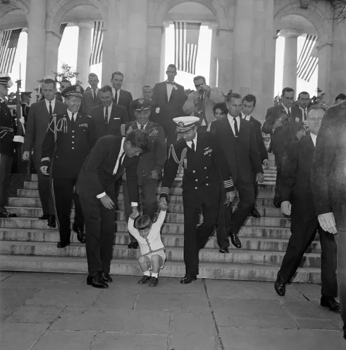 Framed Print : President Kennedy Helping His Son Walk Down Steps Framed Print : President Kennedy Helping His Son Walk Down Steps
