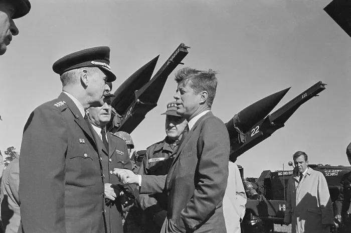 Framed Print : President Kennedy Inspecting Missiles Framed Print : President Kennedy Inspecting Missiles
