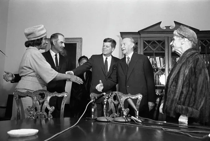 Framed Print : President Kennedy Introducing Konrad Adenauer Framed Print : President Kennedy Introducing Konrad Adenauer
