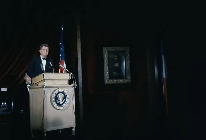 Framed Print : President Kennedy and Mona Lisa Framed Print : President Kennedy and Mona Lisa
