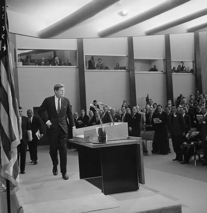 Framed Print : President Kennedy in New State Department Auditorium Framed Print : President Kennedy in New State Department Auditorium