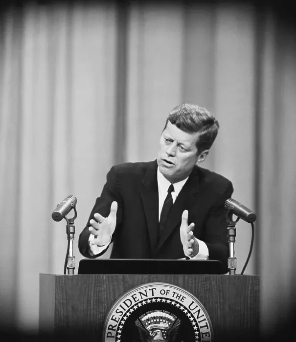 Framed Print : President Kennedy at News Conference Framed Print : President Kennedy at News Conference