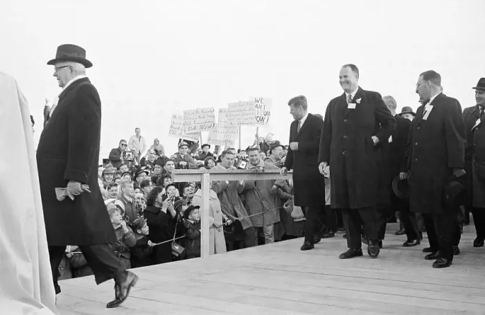 Framed Print : President Kennedy Passing by Picket Line