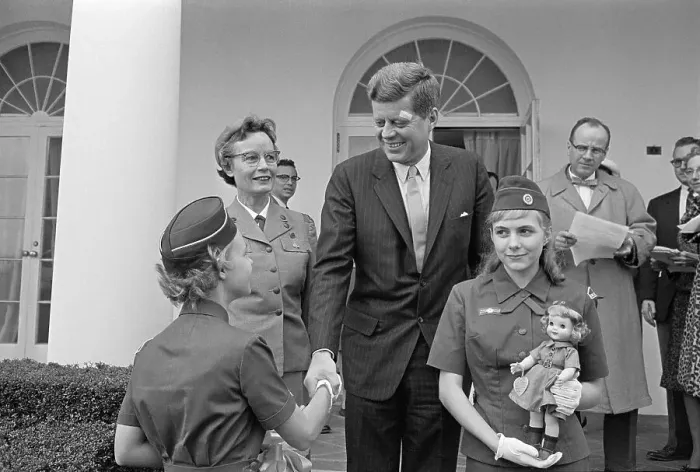 Framed Print : President Kennedy Posing with Girl Scouts Framed Print : President Kennedy Posing with Girl Scouts