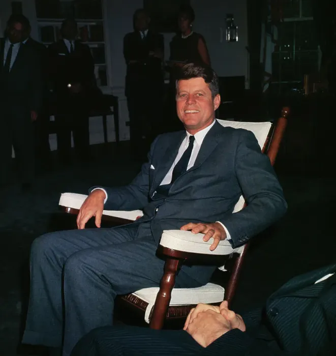Framed Print : President Kennedy Relaxing in a Rocking Chair Framed Print : President Kennedy Relaxing in a Rocking Chair