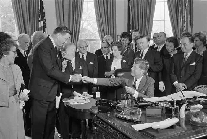 Framed Print : President Kennedy After Signing Bill Framed Print : President Kennedy After Signing Bill