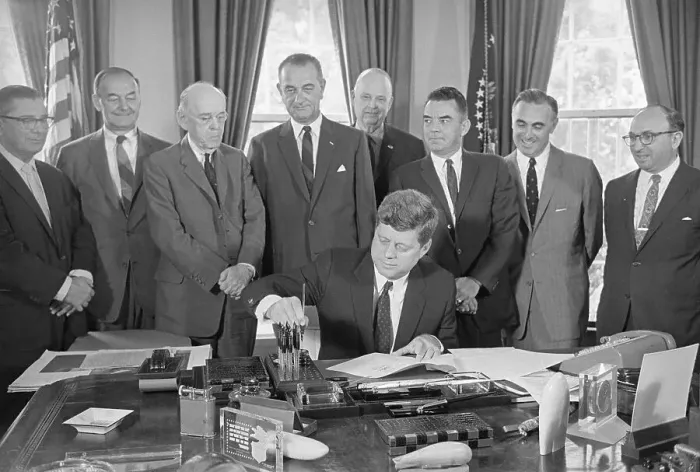 Framed Print : President Kennedy Signing Bill Framed Print : President Kennedy Signing Bill