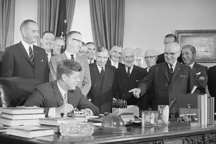 Framed Print : President Kennedy Signing Bill Framed Print : President Kennedy Signing Bill