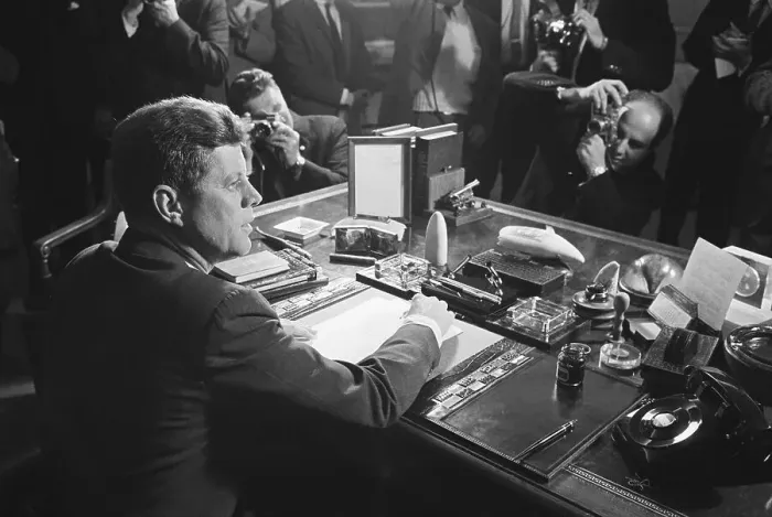 Framed Print : President Kennedy After Signing Arms Embargo Framed Print : President Kennedy After Signing Arms Embargo