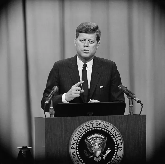 Framed Print : President Kennedy Speaking at Press Conference Framed Print : President Kennedy Speaking at Press Conference