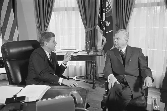 Framed Print : President Kennedy Talking with John Diefenbaker Framed Print : President Kennedy Talking with John Diefenbaker