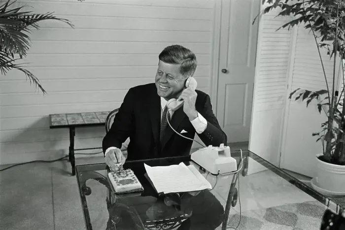 Framed Print : President Kennedy Using a Telegraph Key Framed Print : President Kennedy Using a Telegraph Key