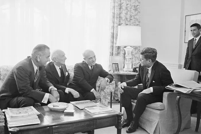 Framed Print : President Kennedy and Vice President Johnson with Italian Leaders Framed Print : President Kennedy and Vice President Johnson with Italian Leaders