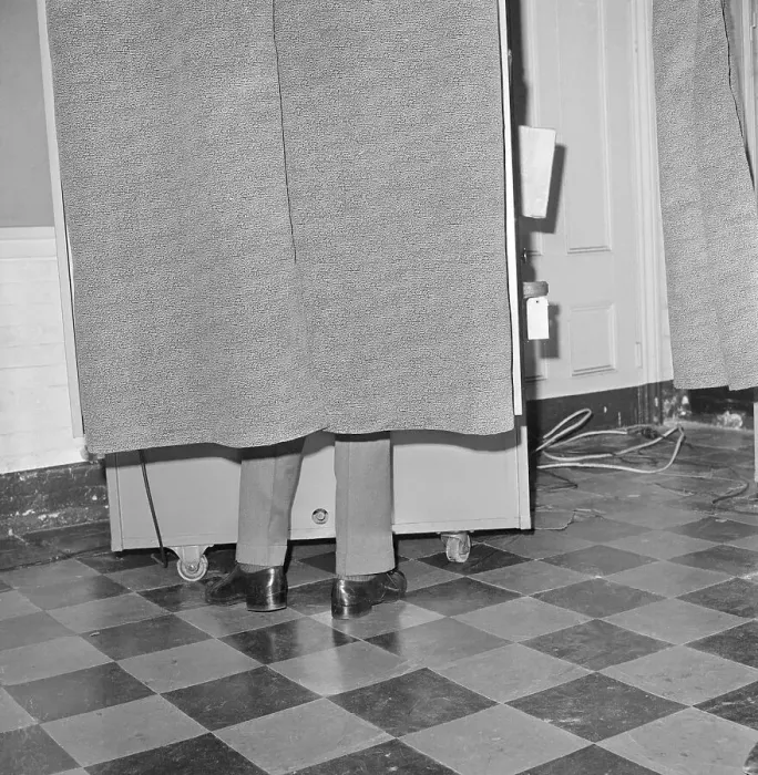 Framed Print : President Kennedy in Voting Booth Framed Print : President Kennedy in Voting Booth