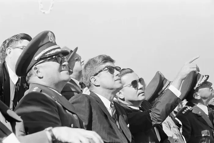 Framed Print : President Kennedy Watching Air Demonstration Framed Print : President Kennedy Watching Air Demonstration