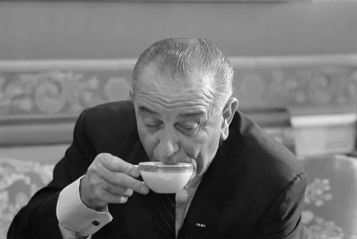 Framed Print : President Lyndon B. Johnson Drinking from a Small Cup Framed Print : President Lyndon B. Johnson Drinking from a Small Cup