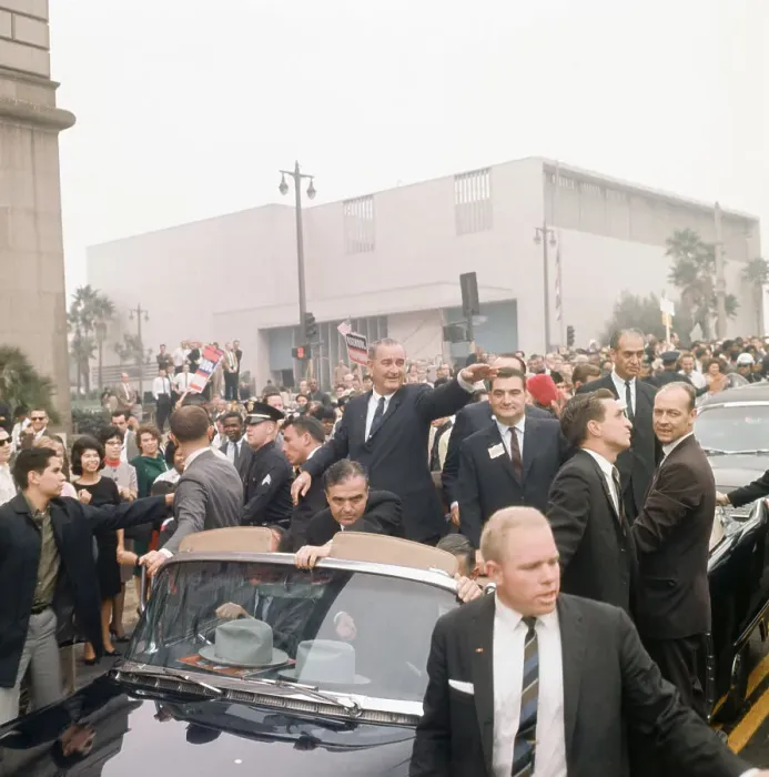 Framed Print : President Lyndon B. Johnson During a Motorcade Campaign Event Framed Print : President Lyndon B. Johnson During a Motorcade Campaign Event