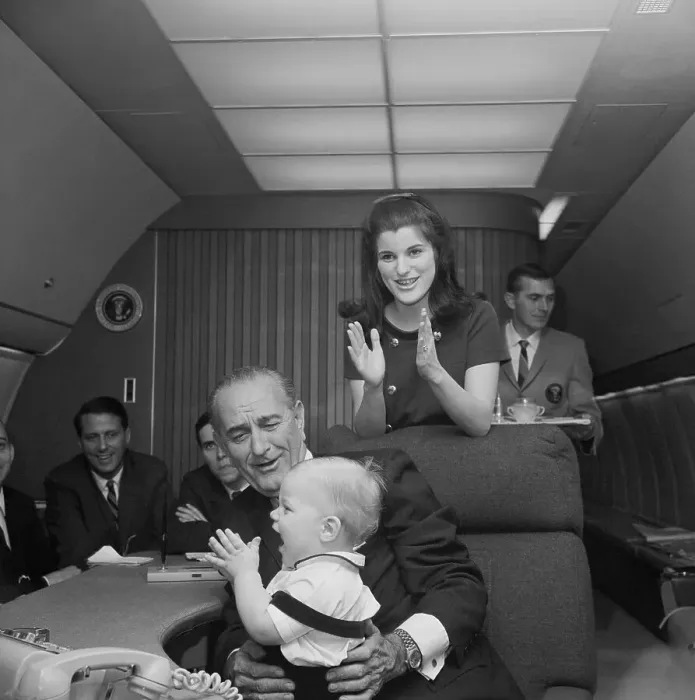 Framed Print : President Lyndon Johnson and Family Members on Airplane Framed Print : President Lyndon Johnson and Family Members on Airplane