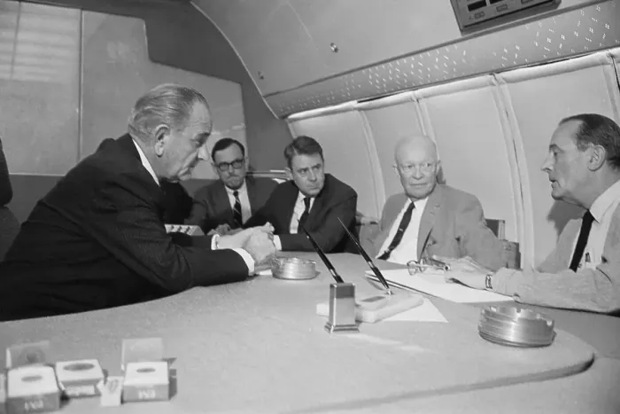 Framed Print : President Lyndon Johnson with Important Officials on Airplane Framed Print : President Lyndon Johnson with Important Officials on Airplane