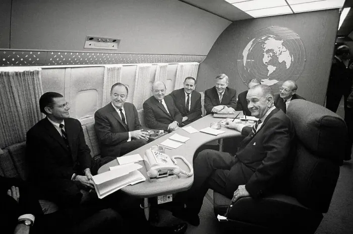 Framed Print : President Lyndon Johnson with Important Officials on Airplane