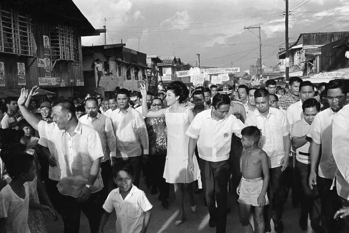 Framed Print : President Marcos and Wife Walking with Citizens Framed Print : President Marcos and Wife Walking with Citizens