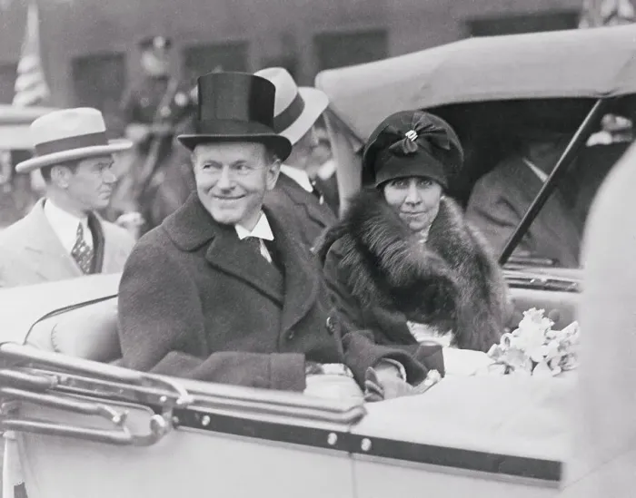 Framed Print : President and Mrs. Coolidge Riding in a Car Framed Print : President and Mrs. Coolidge Riding in a Car