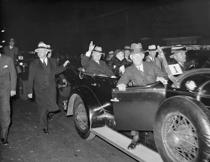 Framed Print : President and Mrs. Hoover Waving to Supporters Framed Print : President and Mrs. Hoover Waving to Supporters
