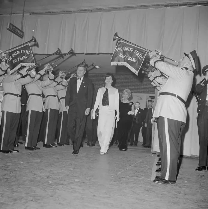 Framed Print : President and Mrs. Kennedy with Navy Trumpeters Framed Print : President and Mrs. Kennedy with Navy Trumpeters