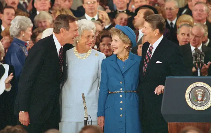 Framed Print : President and Nancy Reagan with George and Barbara Bush