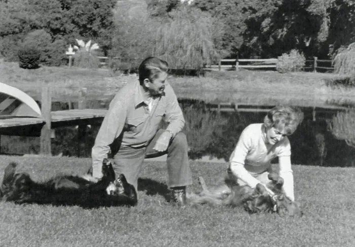 Framed Print : President and Nancy Reagan Playing with Their Dogs Framed Print : President and Nancy Reagan Playing with Their Dogs