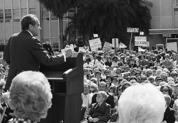 Framed Print : President Nixon Addressing a Gathering Framed Print : President Nixon Addressing a Gathering
