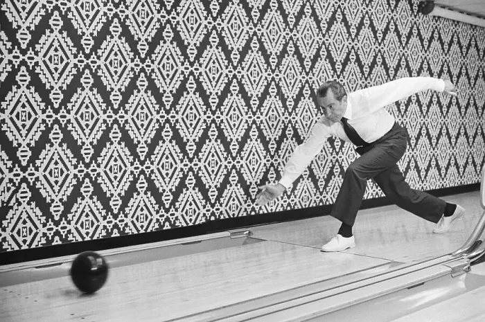 Framed Print : President Nixon Bowling in White House Lanes Framed Print : President Nixon Bowling in White House Lanes