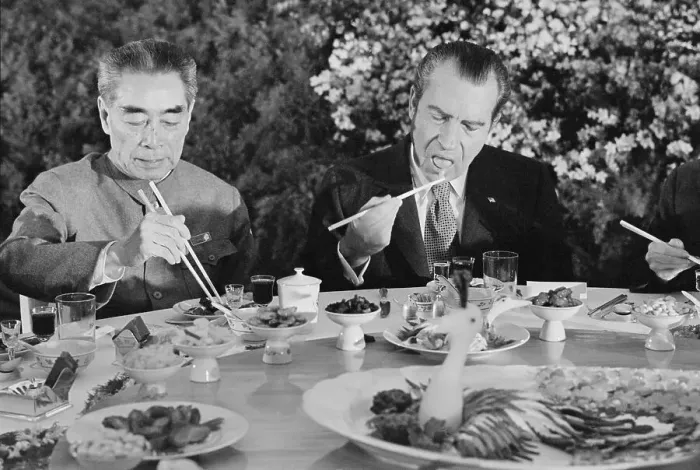 Framed Print : President Nixon Eating With Chopsticks Framed Print : President Nixon Eating With Chopsticks