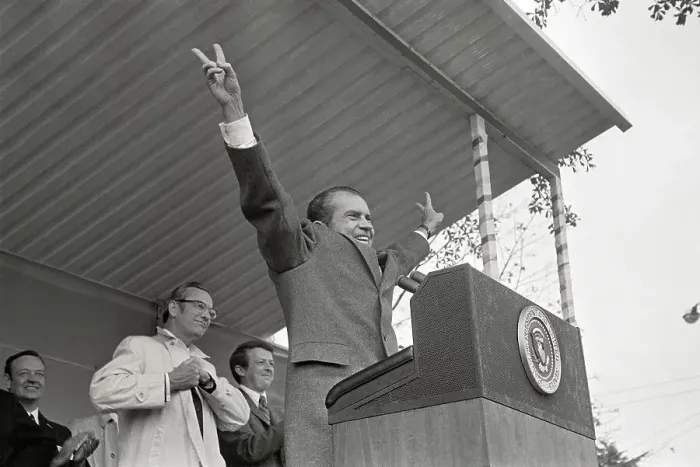 Framed Print : President Nixon Giving Victory Signs Framed Print : President Nixon Giving Victory Signs