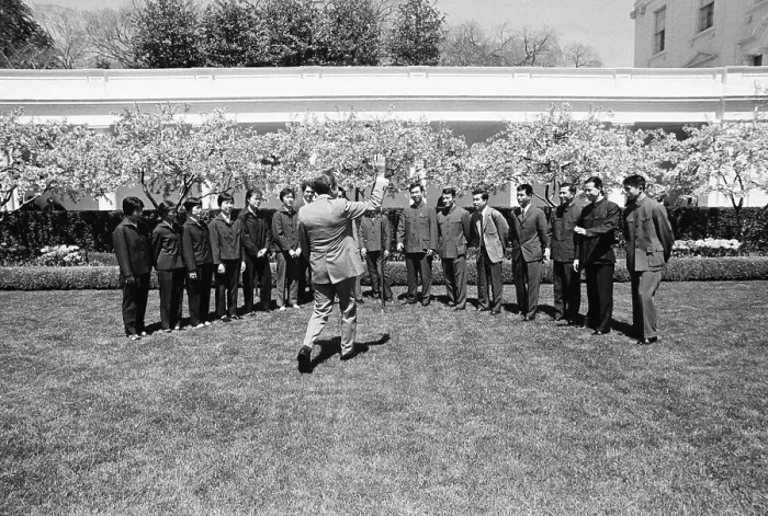 Framed Print : President Nixon Greets Chinese Tennis Team Framed Print : President Nixon Greets Chinese Tennis Team
