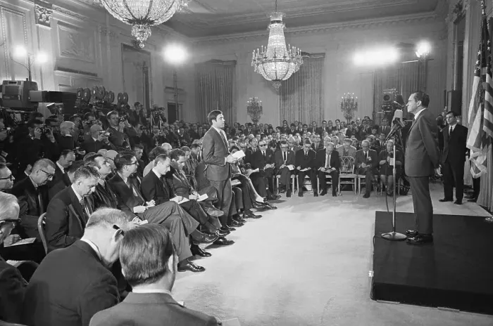 Framed Print : President Nixon Holding First Press Conference
