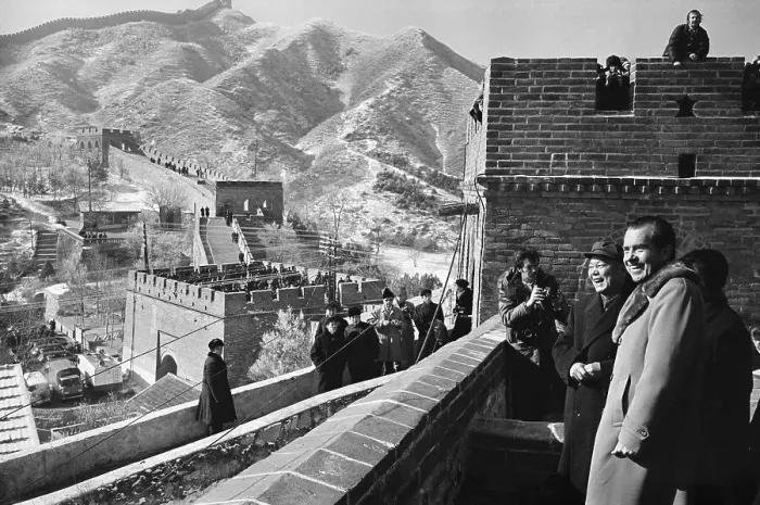 Framed Print : President Nixon With Li Shiennian at Great Wall Framed Print : President Nixon With Li Shiennian at Great Wall