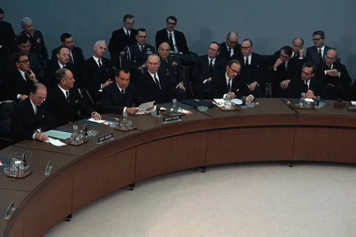 Framed Print : President Nixon Meeting in NATO Headquarters