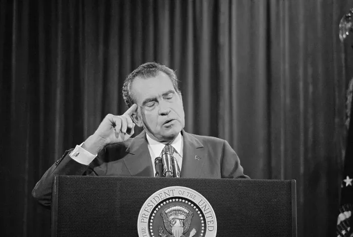 Framed Print : President Nixon Pointing to His Head Framed Print : President Nixon Pointing to His Head