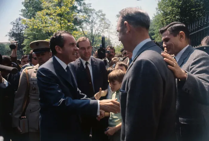 Framed Print : President Nixon Shaking Hands With Tourists Framed Print : President Nixon Shaking Hands With Tourists
