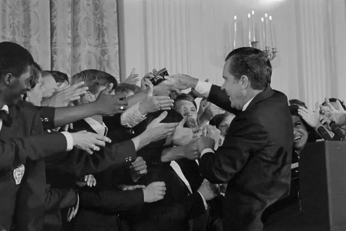 Framed Print : President Nixon Shaking Hands Of Youths Framed Print : President Nixon Shaking Hands Of Youths