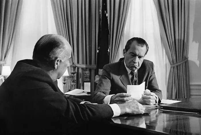 Framed Print : President Nixon Speaking with John Mitchell Framed Print : President Nixon Speaking with John Mitchell