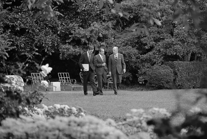 Framed Print : President Nixon Strolling with George Bush and William Rogers Framed Print : President Nixon Strolling with George Bush and William Rogers