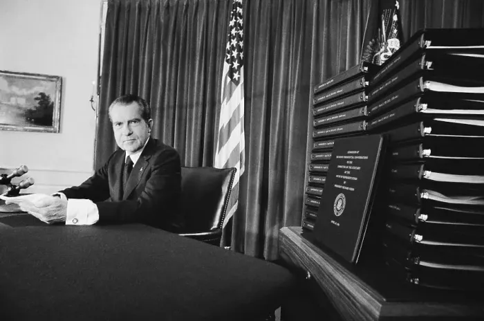 Framed Print : President Nixon with Transcripts Framed Print : President Nixon with Transcripts