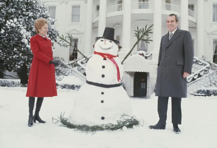 Framed Print : President Nixon With Wife And Snowman Framed Print : President Nixon With Wife And Snowman