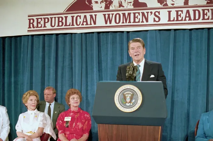 Framed Print : President Reagan Addressing Women Framed Print : President Reagan Addressing Women