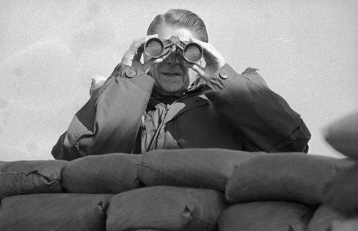 Framed Print : President Reagan with Binoculars Framed Print : President Reagan with Binoculars